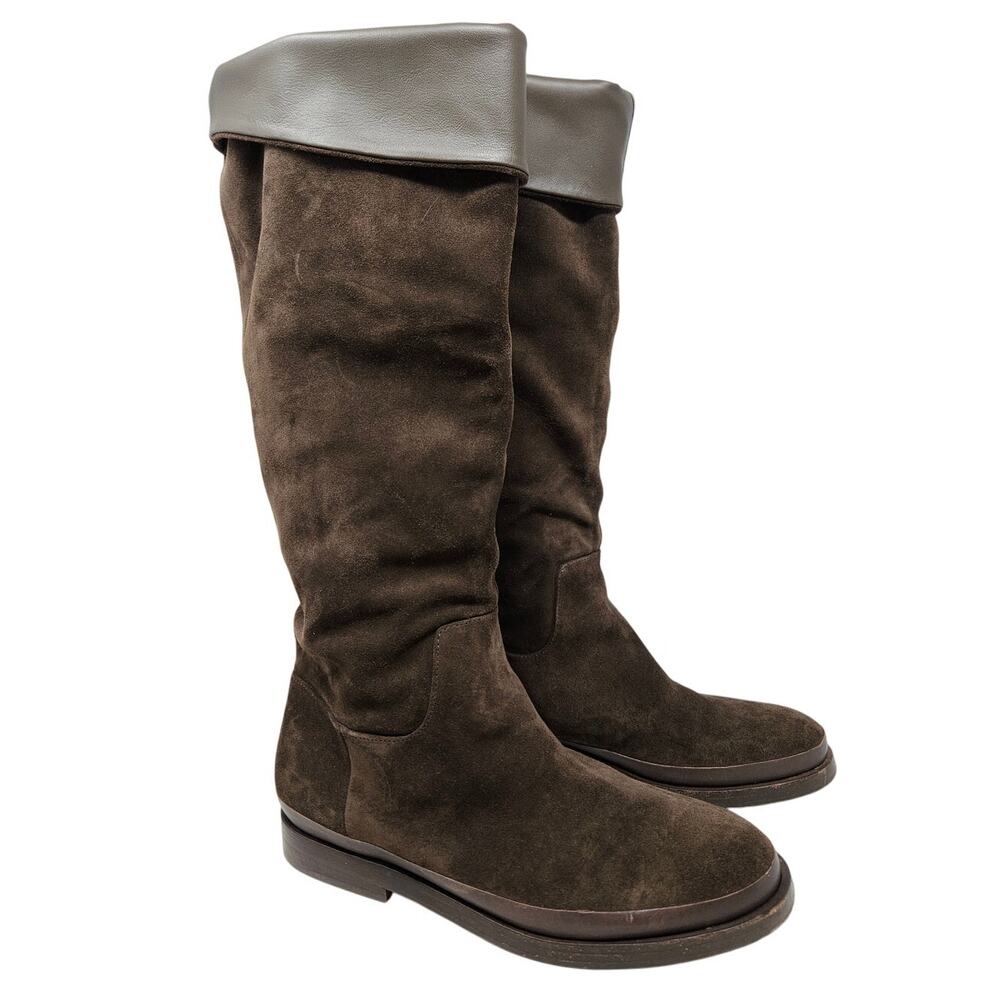 Vince Brown Suede Fold-Over Knee Boots
